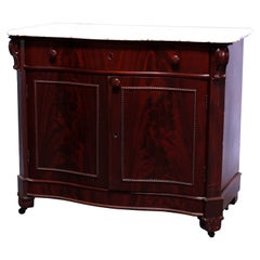 Antique American Empire Flame Mahogany Serpentine Marble-Top Commode, c1860