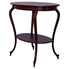 Used French Style Mahogany & Satinood Marquetry Inlay Parlor Table,  c1900