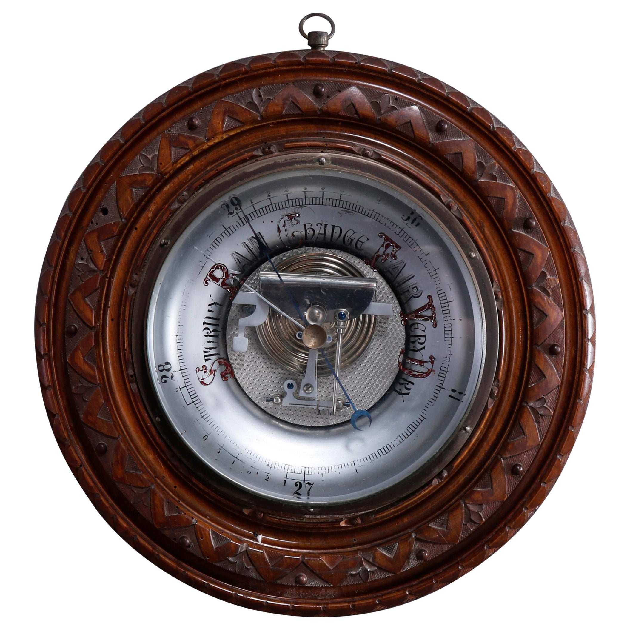 Antique Carved Walnut Wall Barometer, Circa 1890