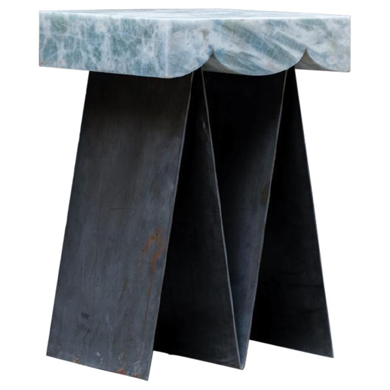 For Sale: Blue (BLUE ONYX) Glacier 01 Contemporary Side Table in Onyx and Steel by Bestia