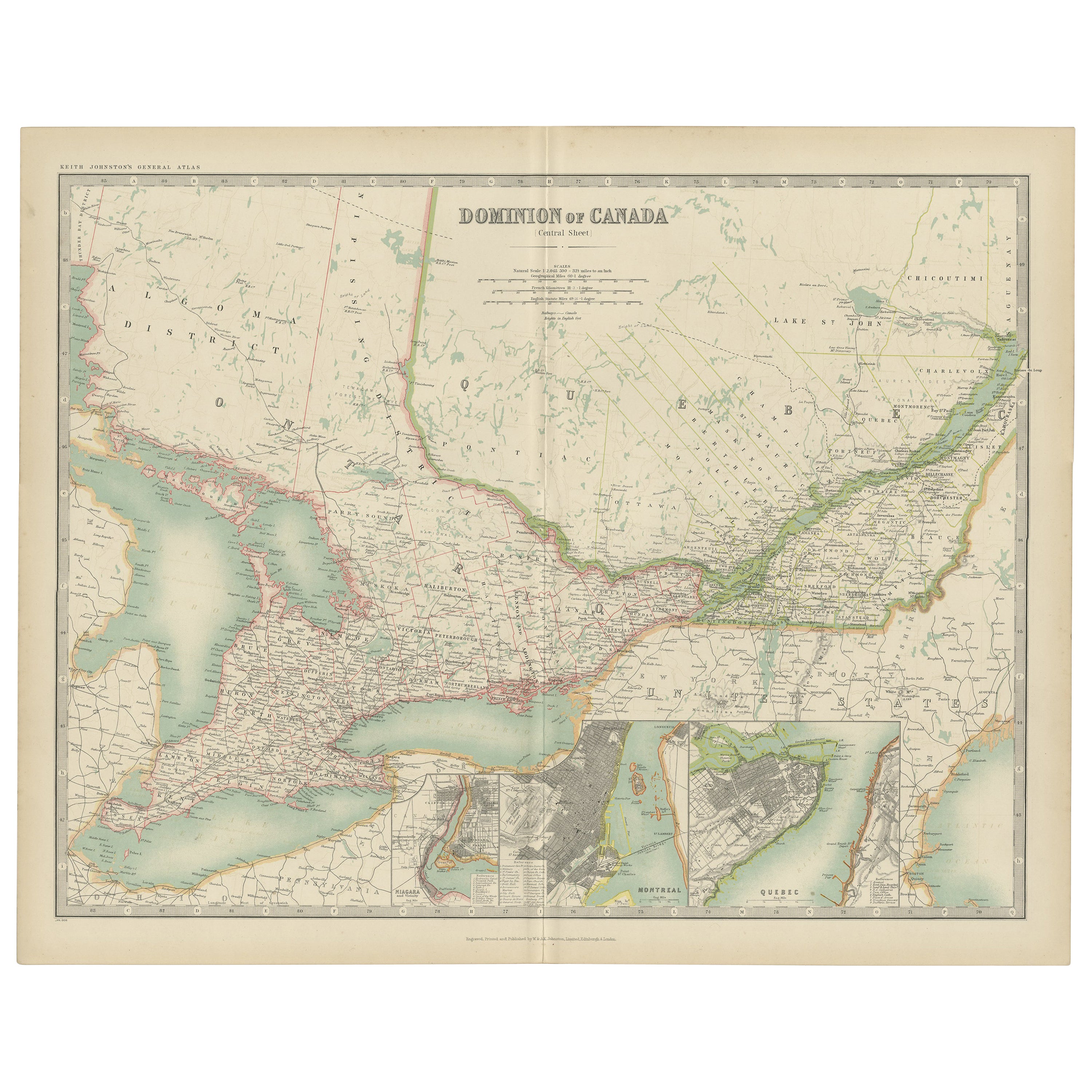 Antique Map of Canada by Johnston '1909' For Sale