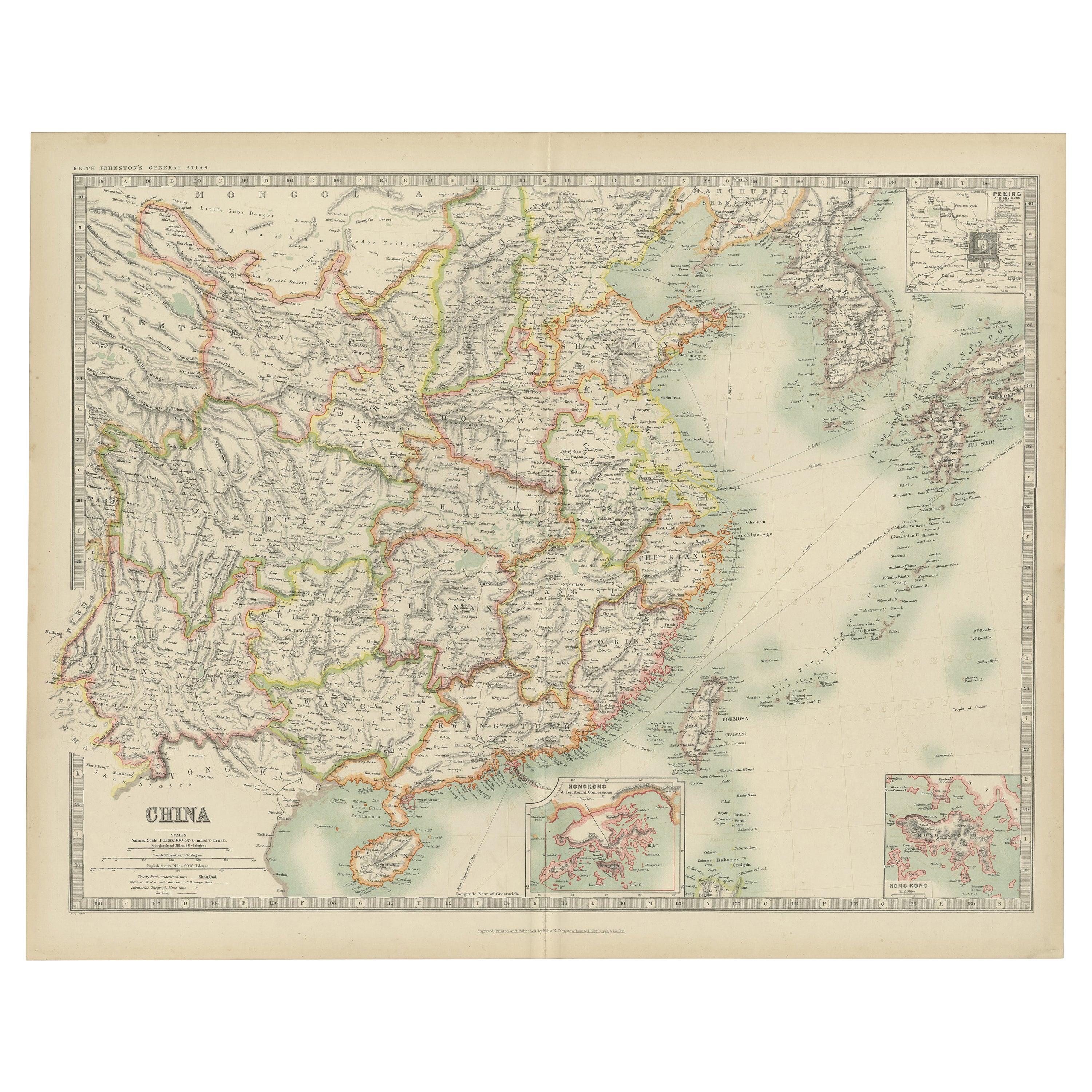 Antique Map of China by Johnston, '1909'