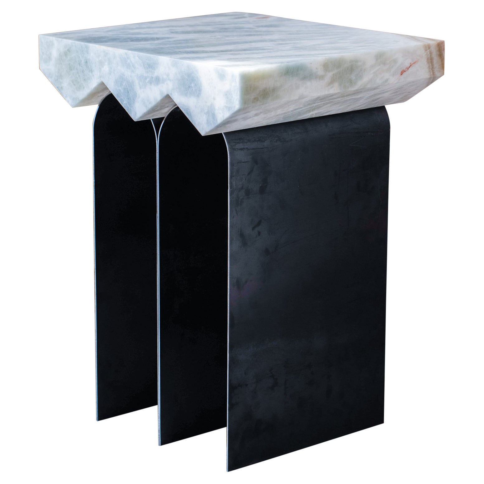 Glacier 02 Contemporary Side Table in Onyx and Steel by Bestia