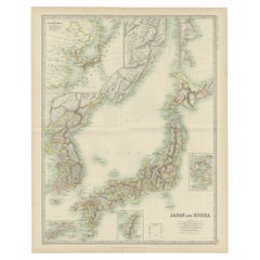 Antique Map of Japan and Korea by Johnston '1909'