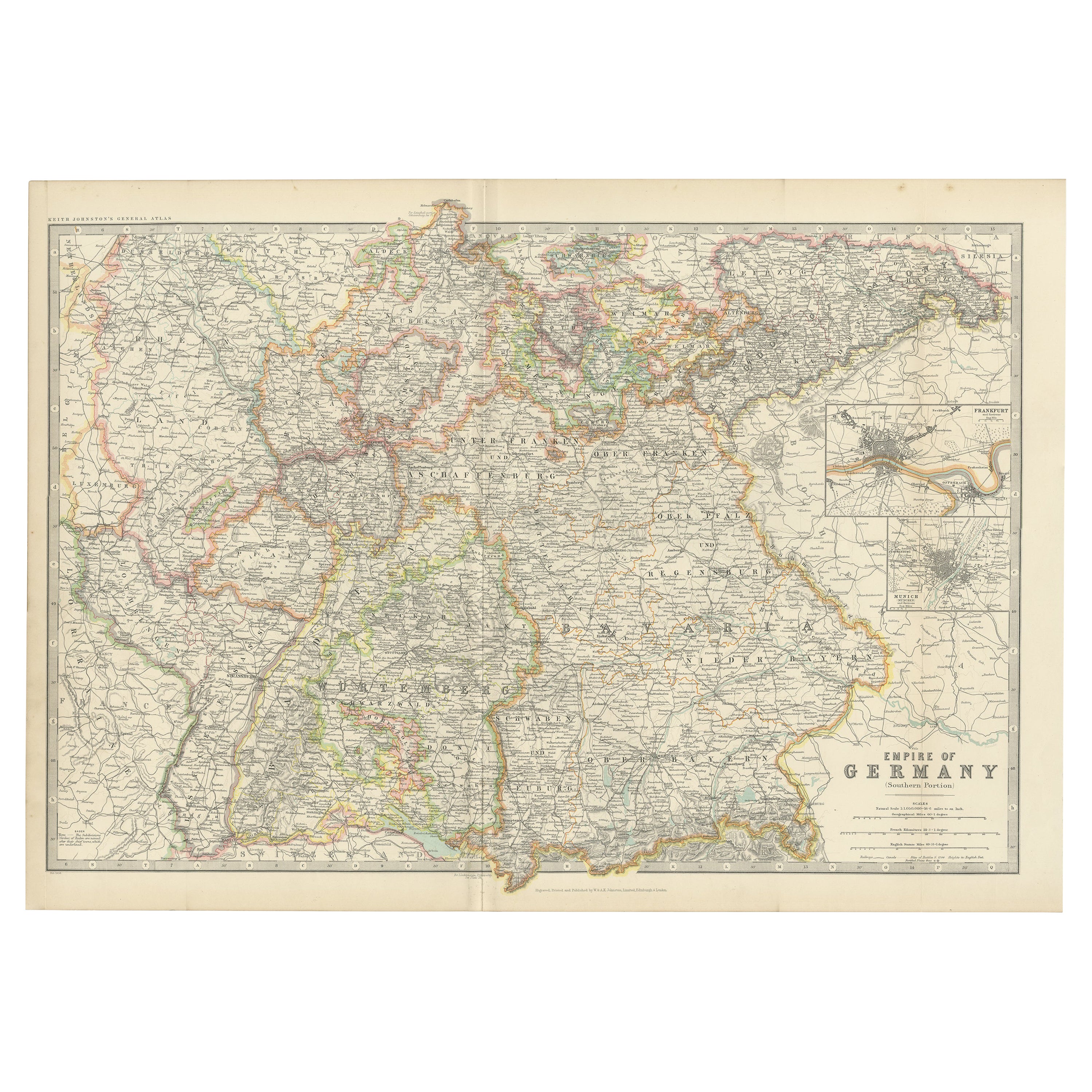 Antique Map of Germany by Johnston '1909' For Sale