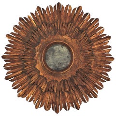 Spanish Baroque Carved Giltwood Sunburst Mirror