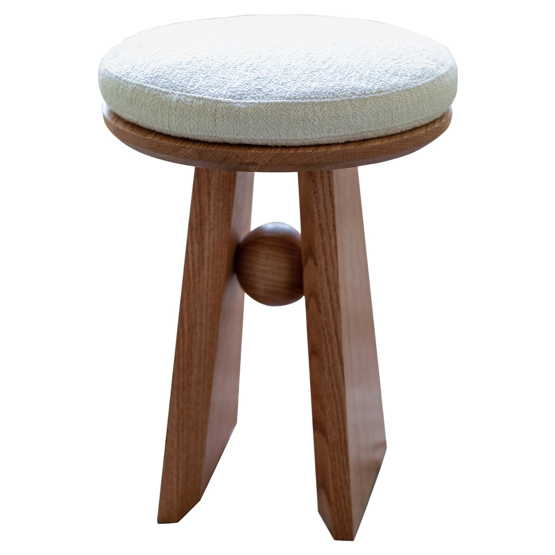 For Sale: White (Boucle - Twiggy White : American Oak) Basurto 01 Contemporary Wooden and Fabric Stool