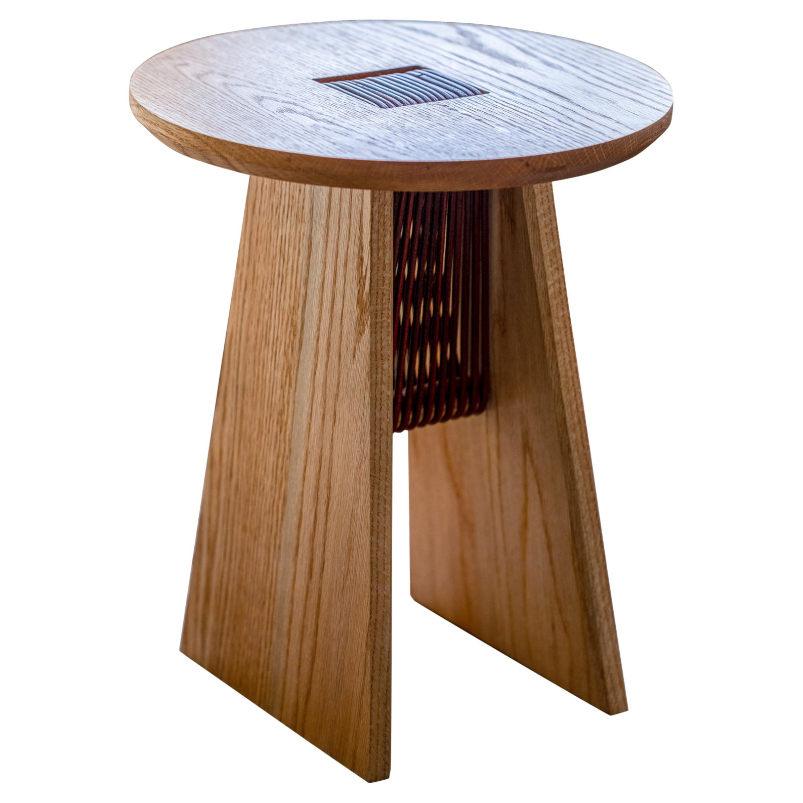 Basurto 02 Contemporary Wooden Stool with Leather Details