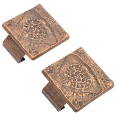 Vintage Pair of Square Bronze Push and Pull Door Handles for Double Doors