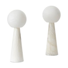 Pair of Conical Alabaster Table Lamps with Globe Shades