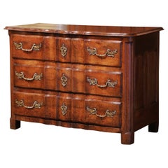 18th Century French Louis XIV Carved Walnut Serpentine Three-Drawer Commode