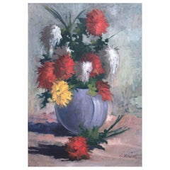 Natura Morta di Fiori Entro Vaso Blu dell'Italiano Marini Giovanni  XX Secolo