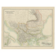 Antike Karte der Türkei in Europa mit Bulgarien von Johnston '1909'.
