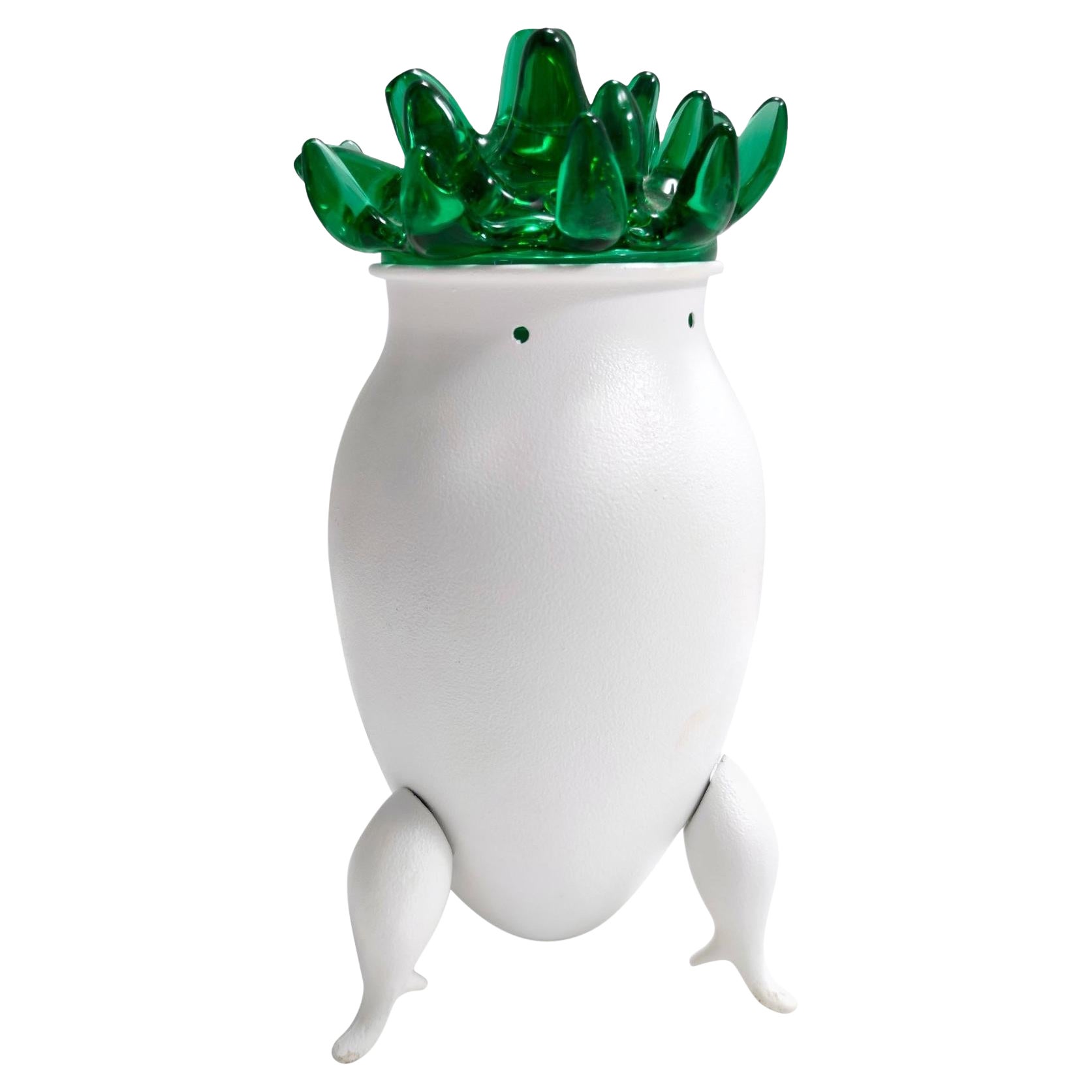 Excentrique lampe de bureau postmoderne en verre de Murano vert et aluminium blanc, Italie en vente