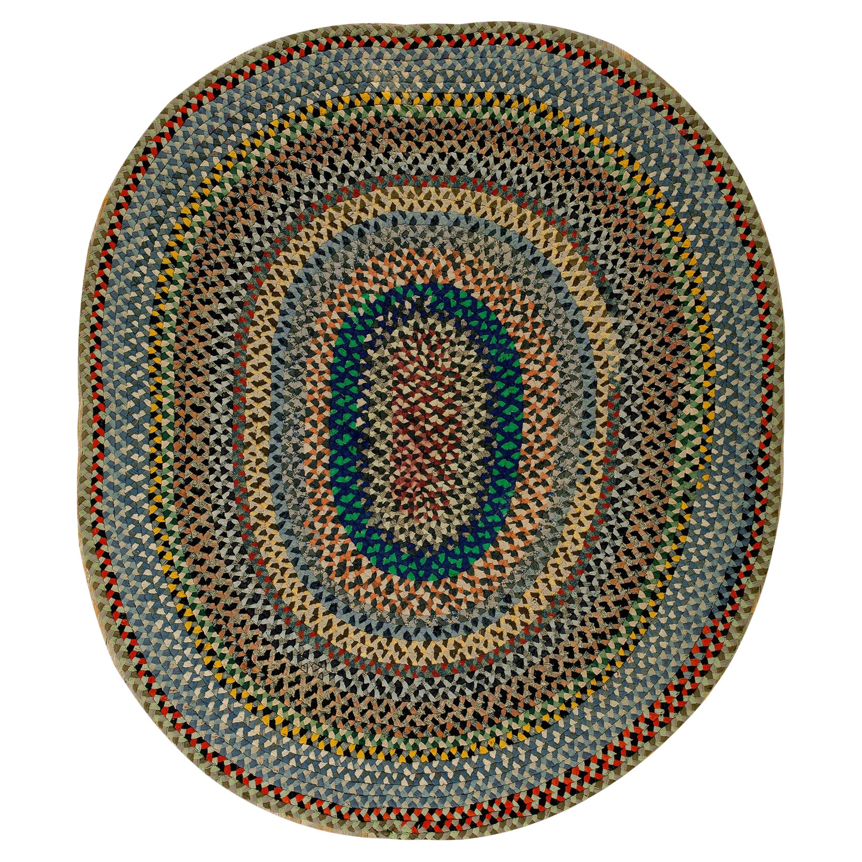 1930s American Braided Rug  (6' x 7' - 182 x 213 cm ) For Sale