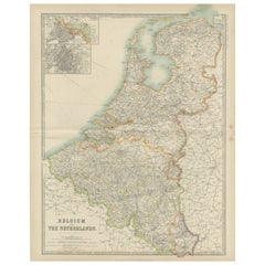 Antique Map of Belgium and the Netherlands by Johnston '1909'