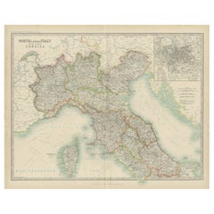 Antique Map of North and Central Italy by Johnston '1909'