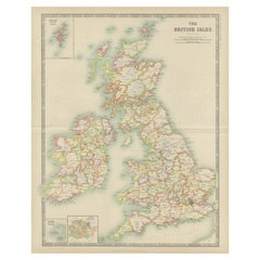 Antike Karte der britischen Inseln von Johnston „1909“