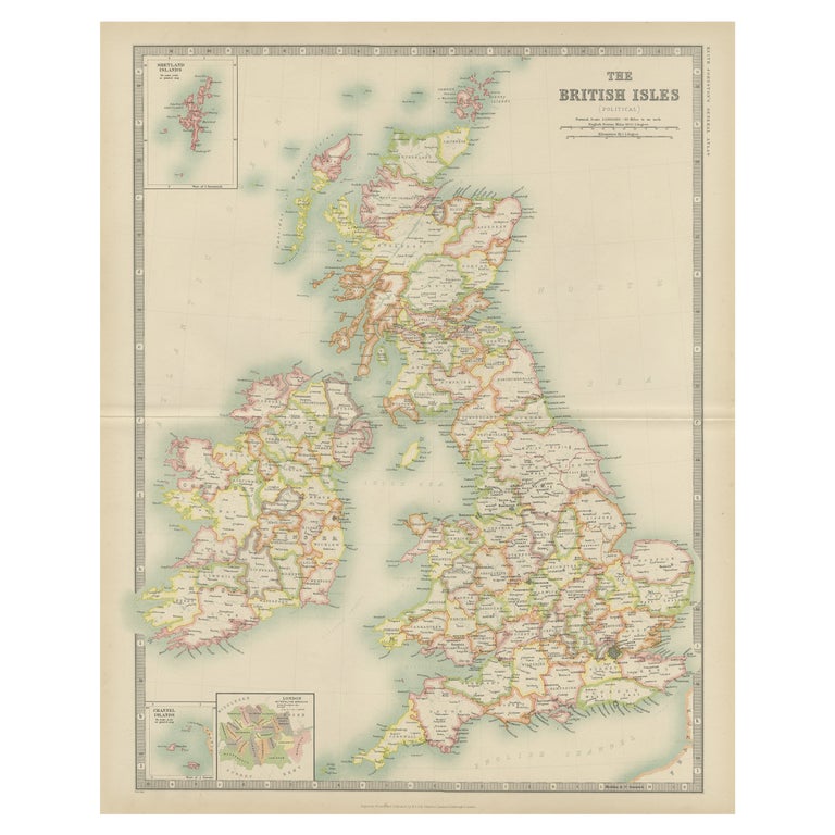 Antique Map of the British Isles by Johnston '1909' For Sale at 1stDibs