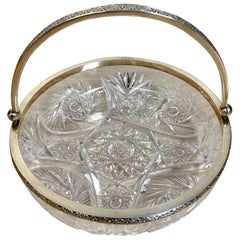 19th Century Russian Silver & Cut Glass Swing-Handled Basket