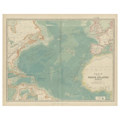Antique Map of the North Atlantic Ocean by Johnston '1909'