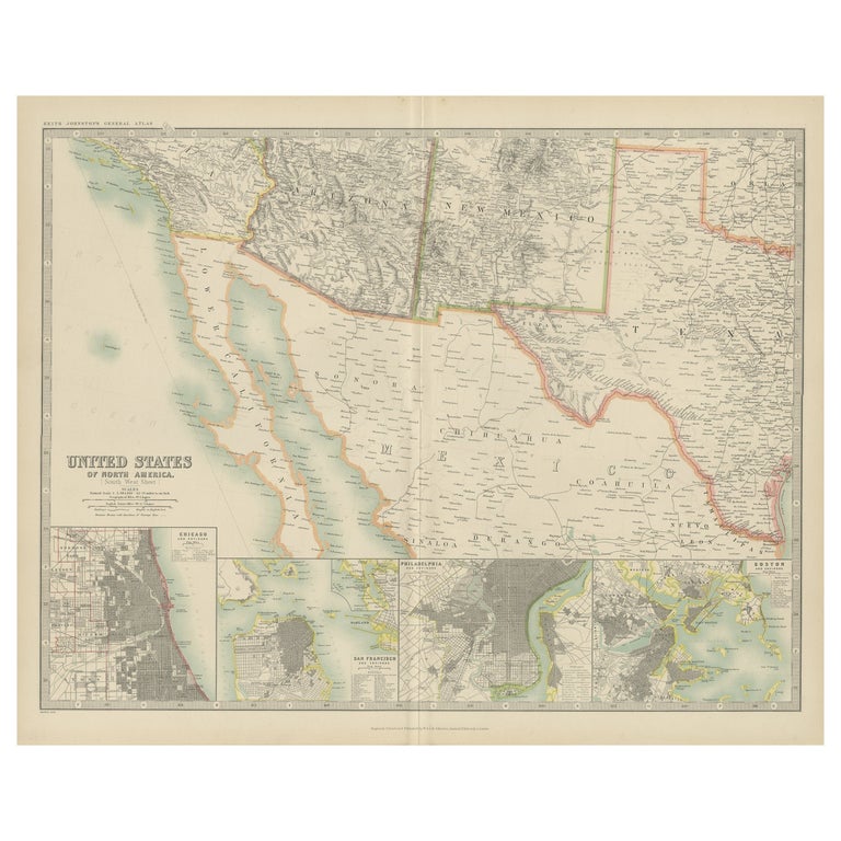 Antique Map of the United States of North America by Johnston '1909 ...