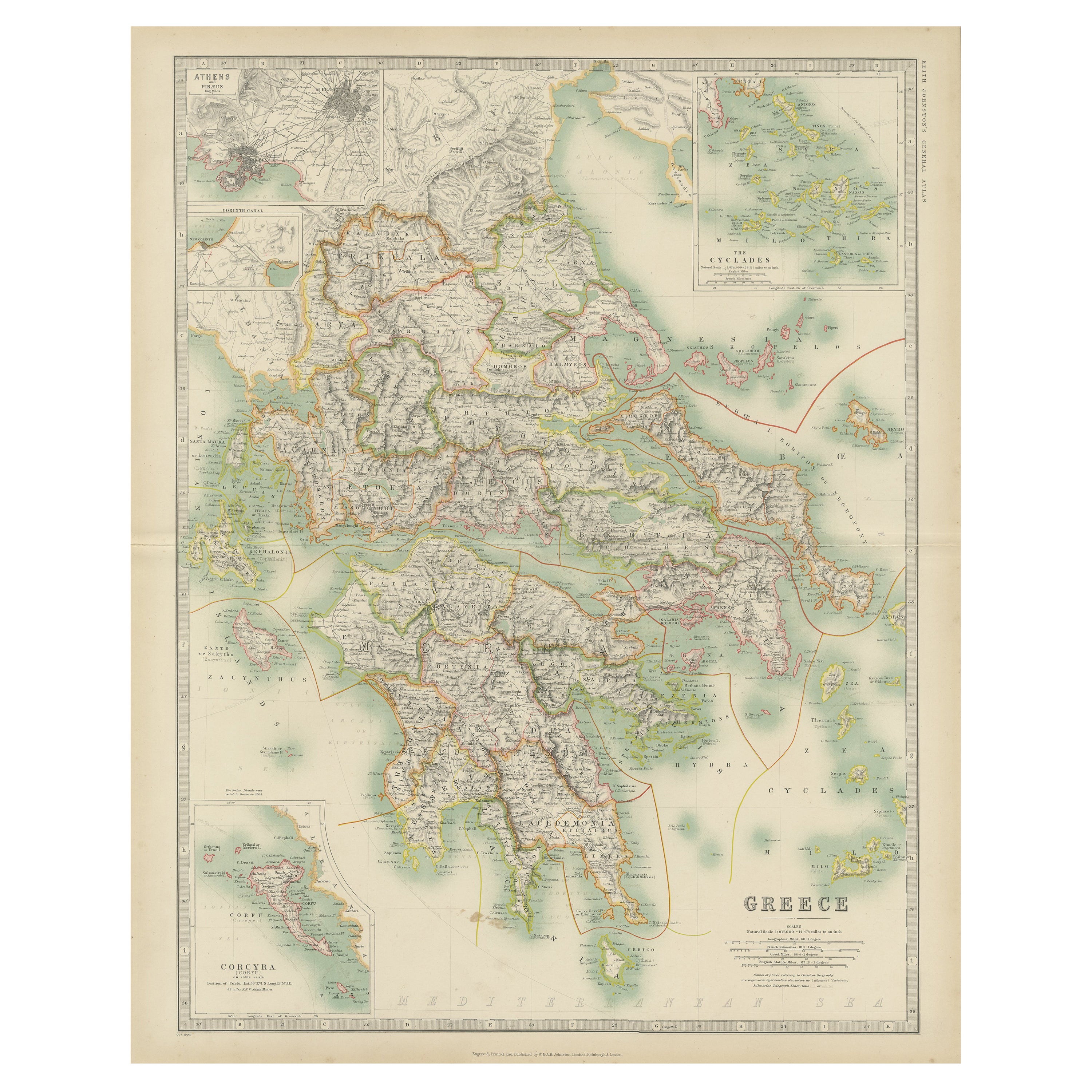 Antike griechische Karte von Johnston „1909“