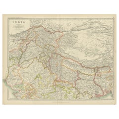 Mapa antiguo de la India "Norte" por Johnston "1909