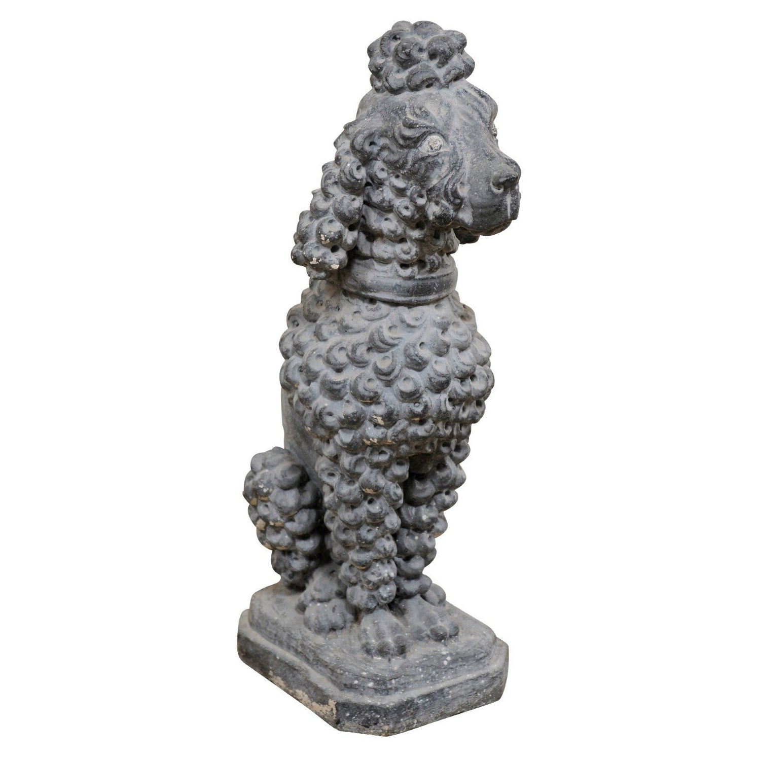Vintage French Poodle Dog Statue in Cast-Stone