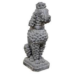 Vintage French Poodle Dog Statue in Cast-Stone