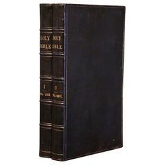 Used 19th Century American Leather Bound Holy Bibles Dated 1822, Two Volumes
