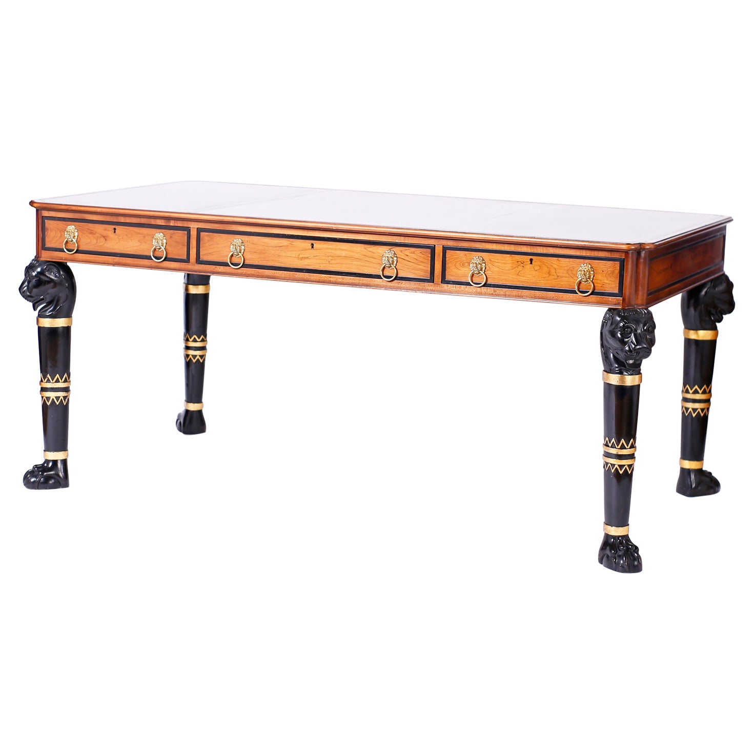 Egyptian Revival Neoclassical Style Leather Top Desk For Sale