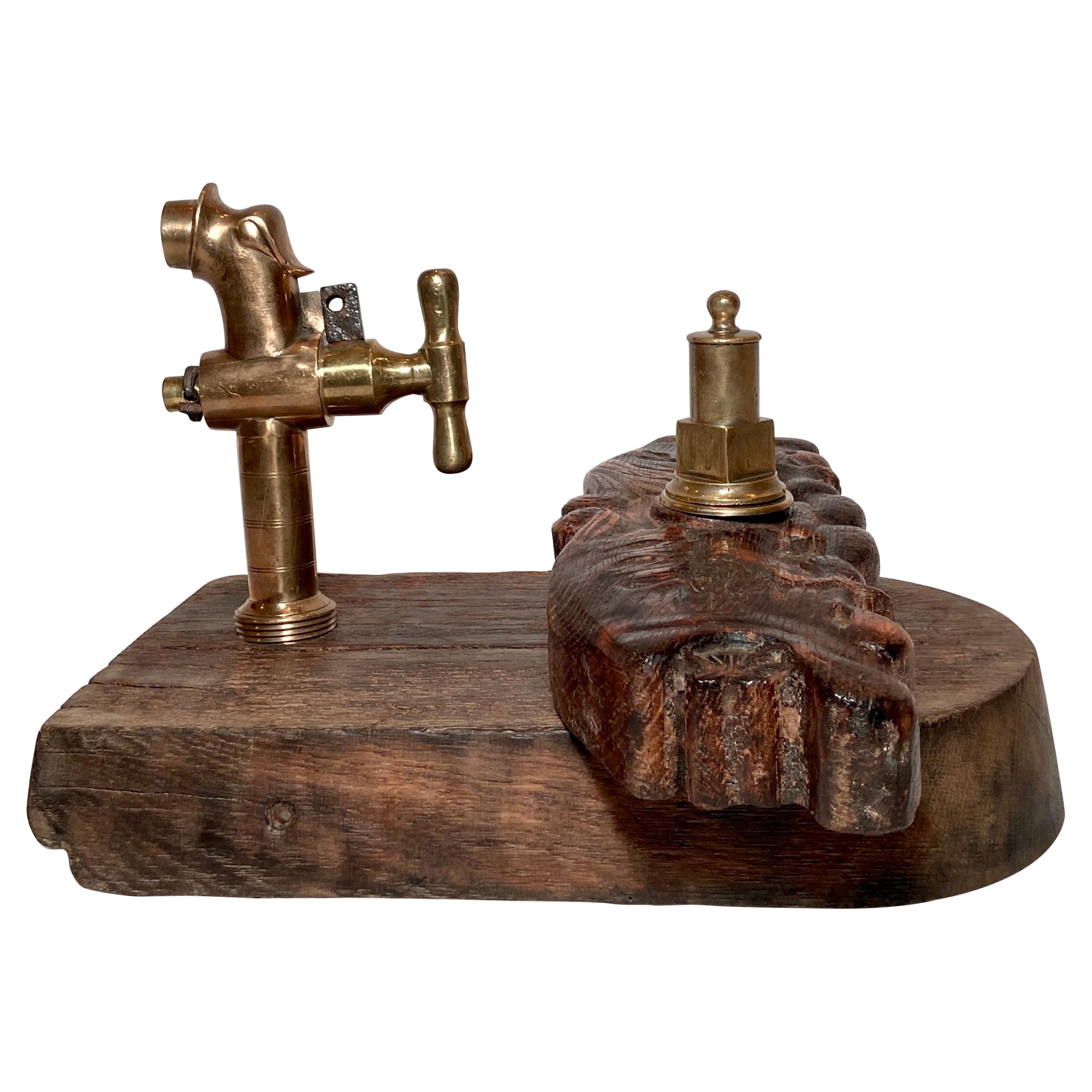 Antique Oak and Brass Beer or Wine Dispenser, circa 1870s