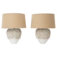 Pair of Coral Ceramic Table Lamps, in Stock