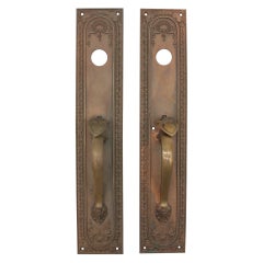 Neoclassical Copper Washed Bronze Entry Door Pulls, 18 in, Long Antique Handles