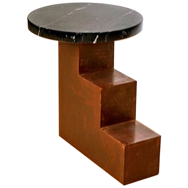 Unique Escalier Metal Side Table with Marble by Jean-Baptiste Van den Heede