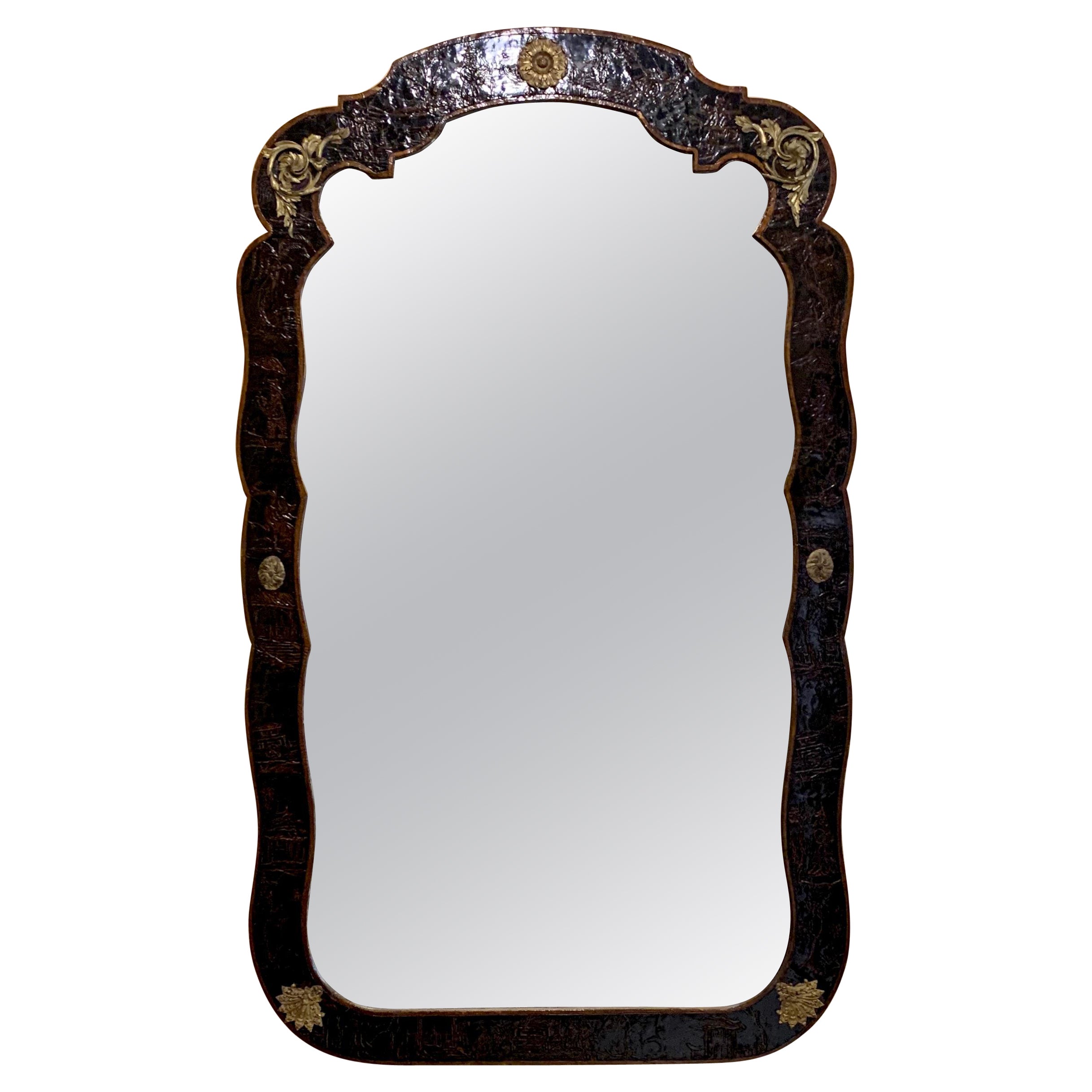 Antique French Chinoiserie Style Lacquer Mirror, Circa 1890-1910