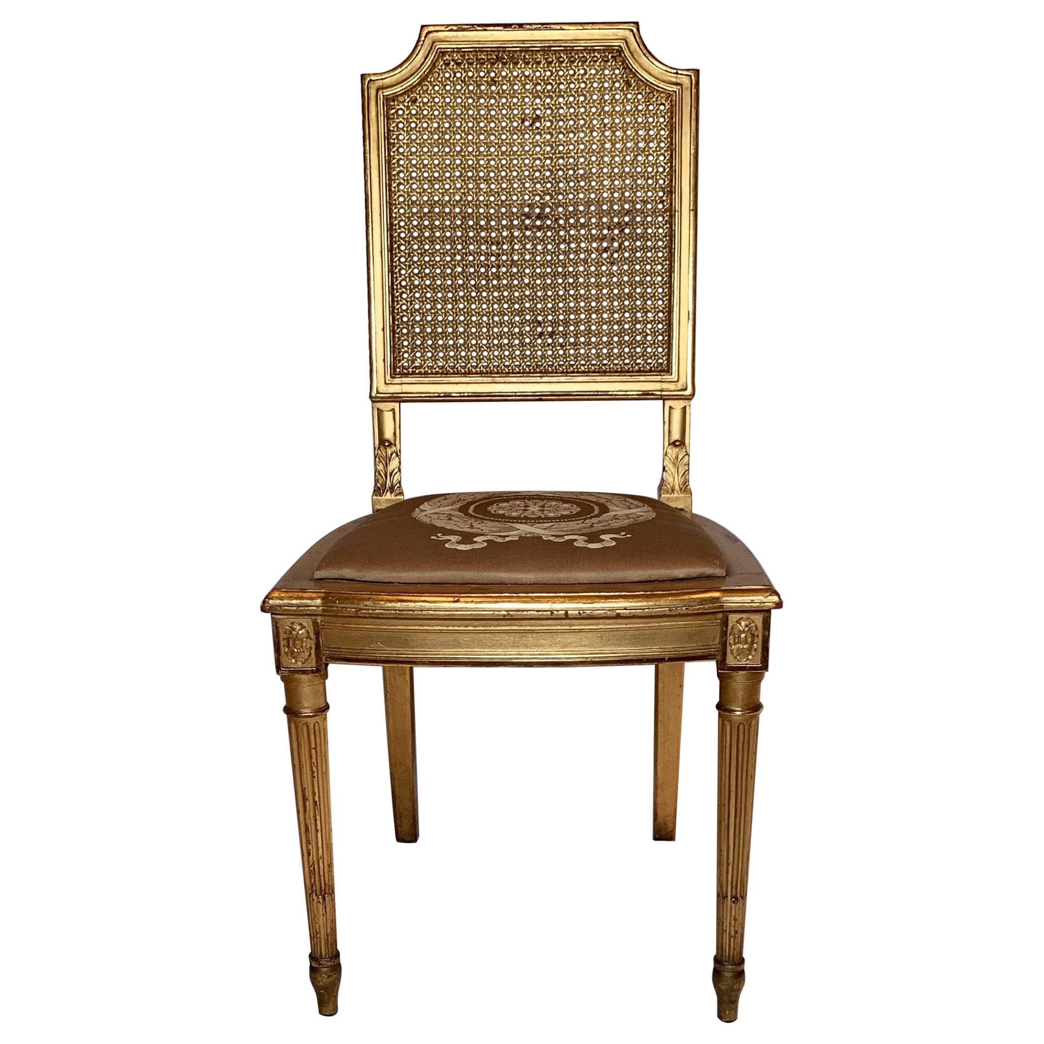 Antiker französischer Blattgold-Beistellstuhl, um 1880
