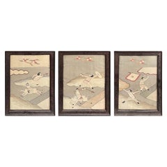 Set di 3 tessuti cinesi Kesi con cornice del XIX secolo ( 1' x 1'3" - 30 x 38 )