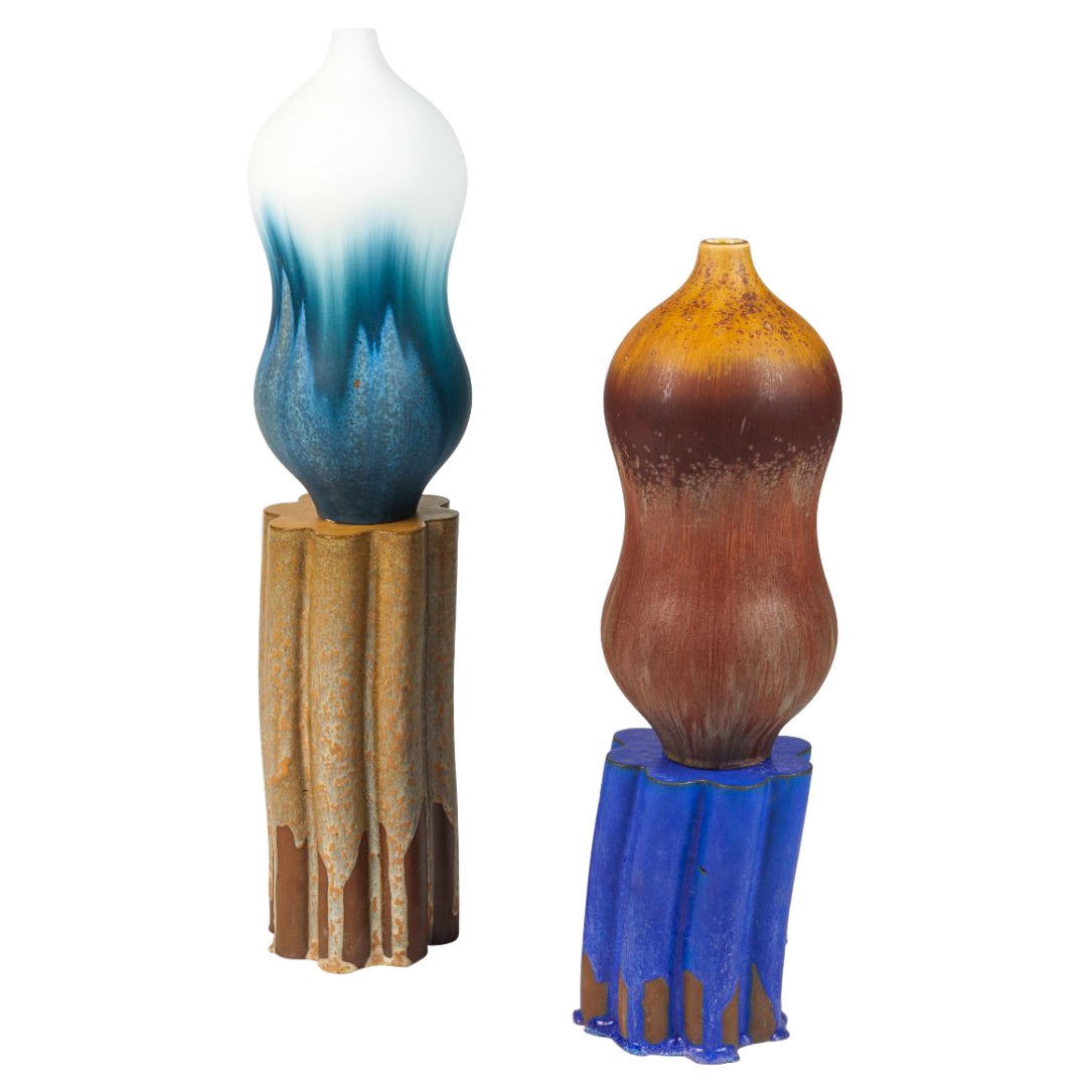 Set of 2 Element Vases, Tall and Pillar Stools by Milan Pekař