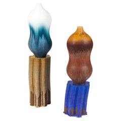 Set of 2 Element Vases, Tall and Pillar Stools by Milan Pekař