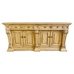 Italian Bleached Walnut Sideboard w/ Storage and Marble Top
