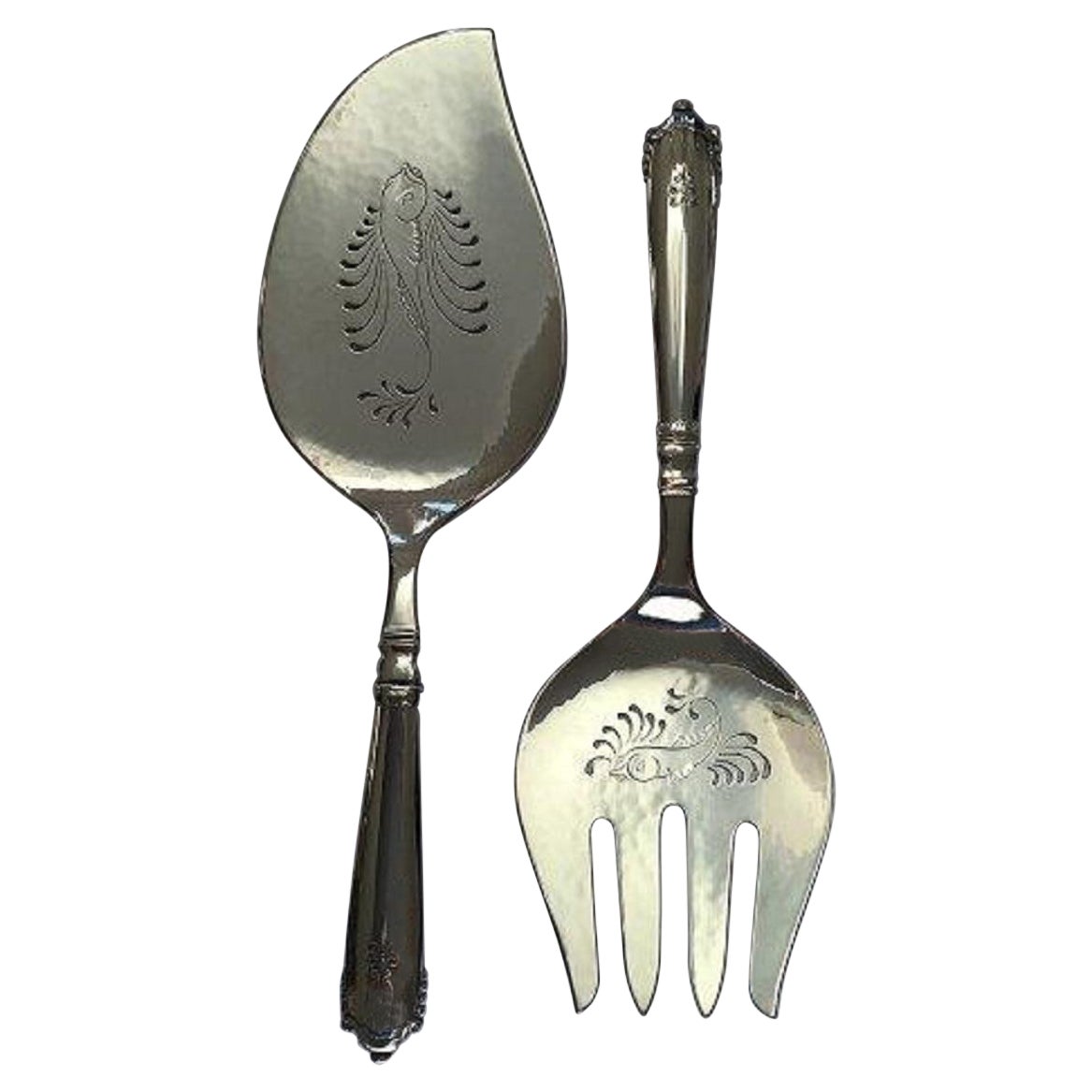 Jensen Pyramid Fish Set in Sterling Silver, Fish Serving Pieces