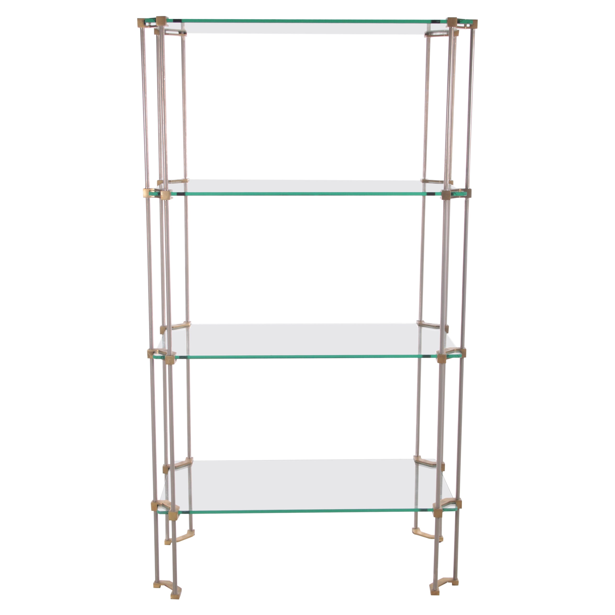 Ghyczy Wall Unit or Bookshelf Made of Glass with Brass, 1960s
