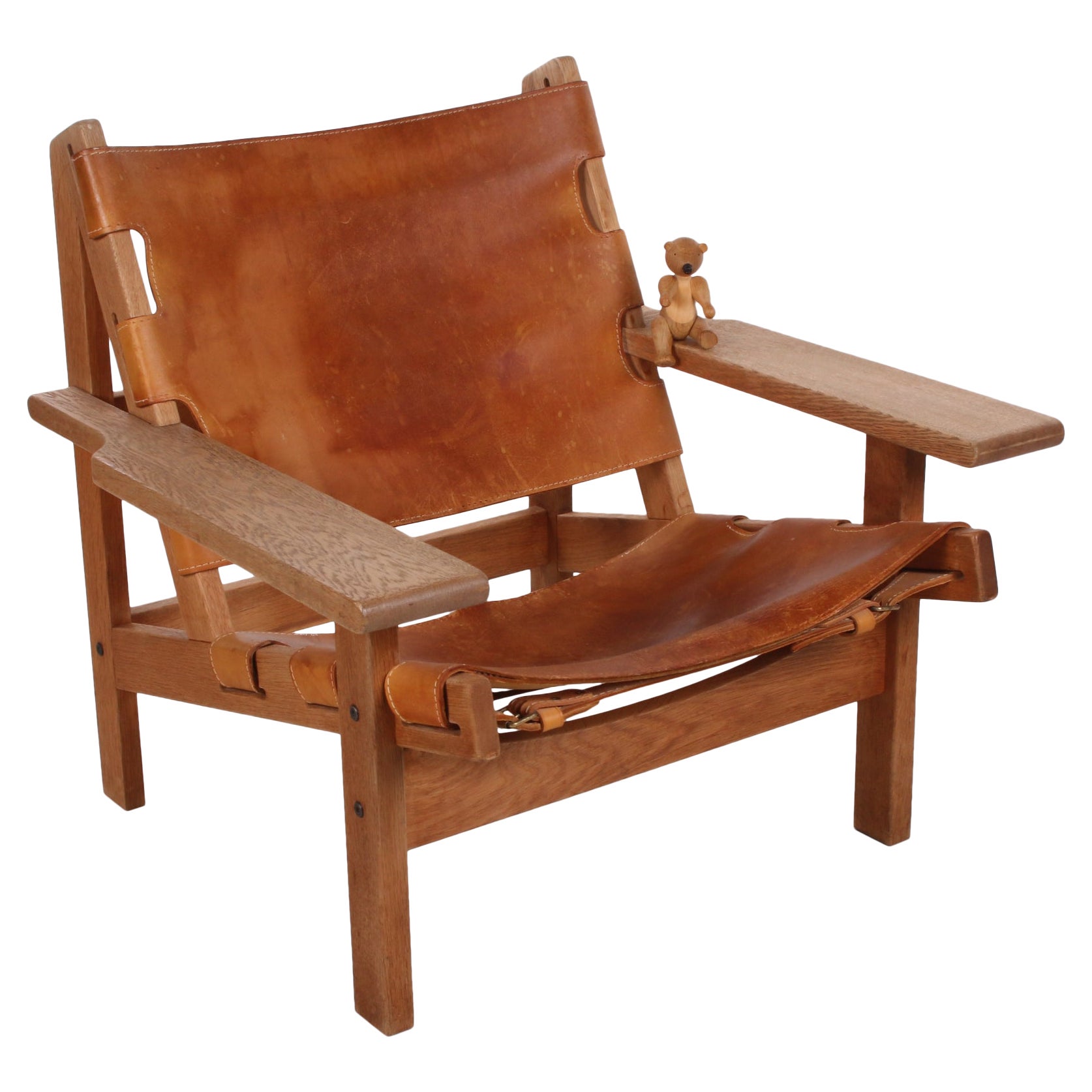 Mid-Century Leather and Oak Safari Chair by Kurt Østervig for KP Møbler