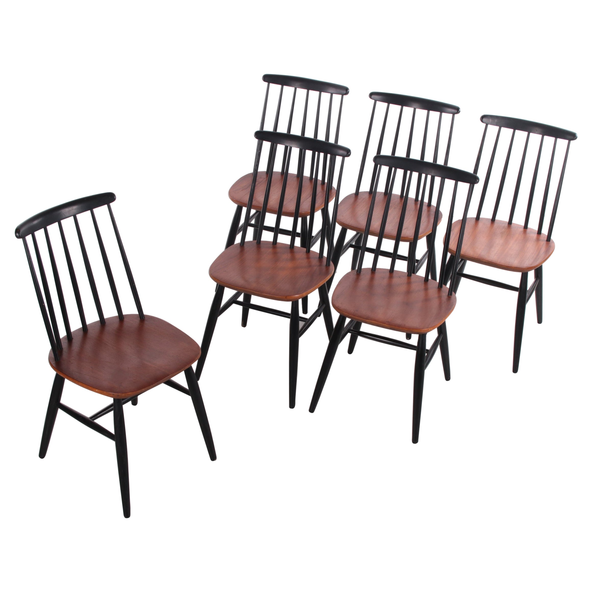 Set of 6 Ilmari Tapiovaara Dining Table Chairs Model Fanett, 1965