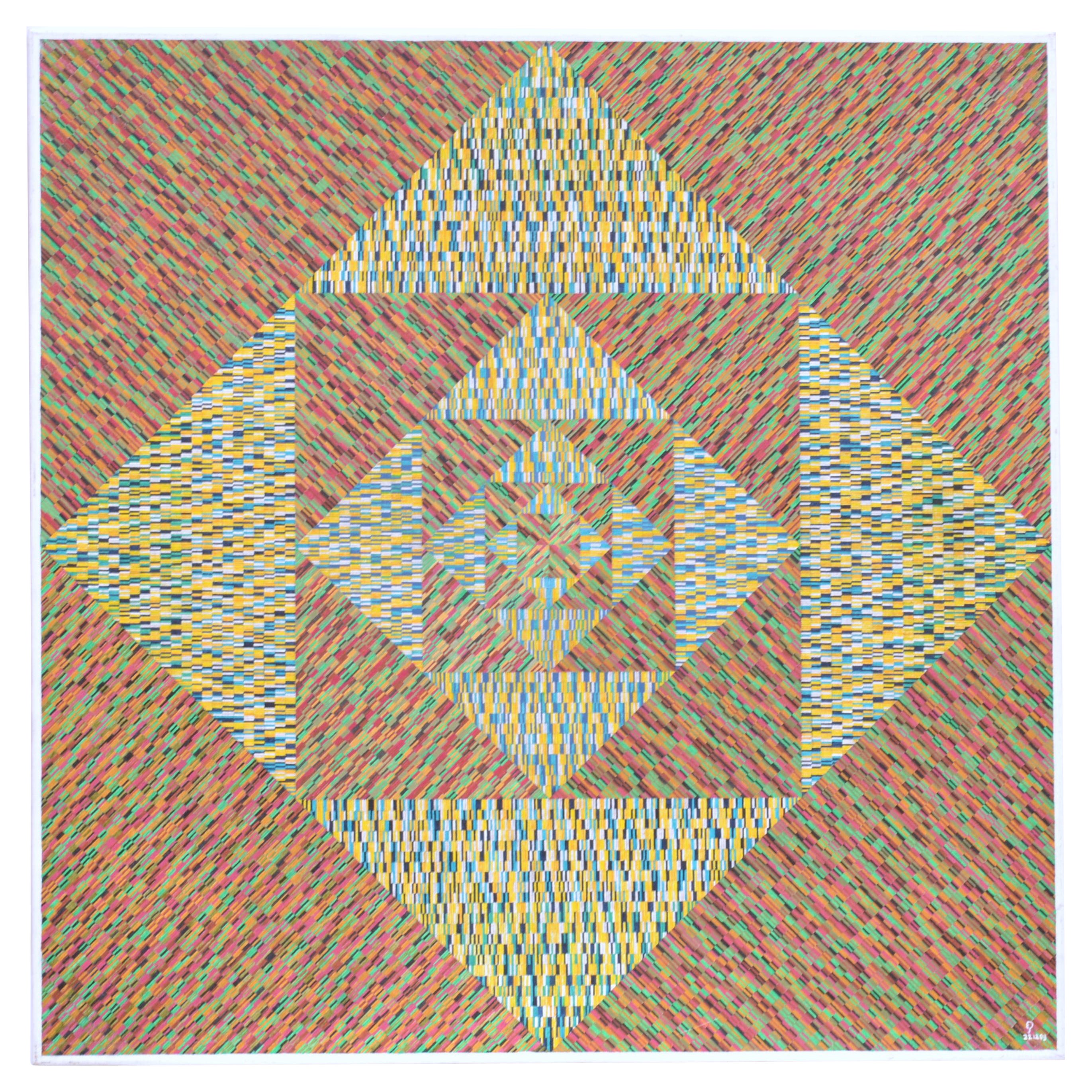 Geometrisches abstraktes mehrfarbiges niederländisches Gemälde im Angebot