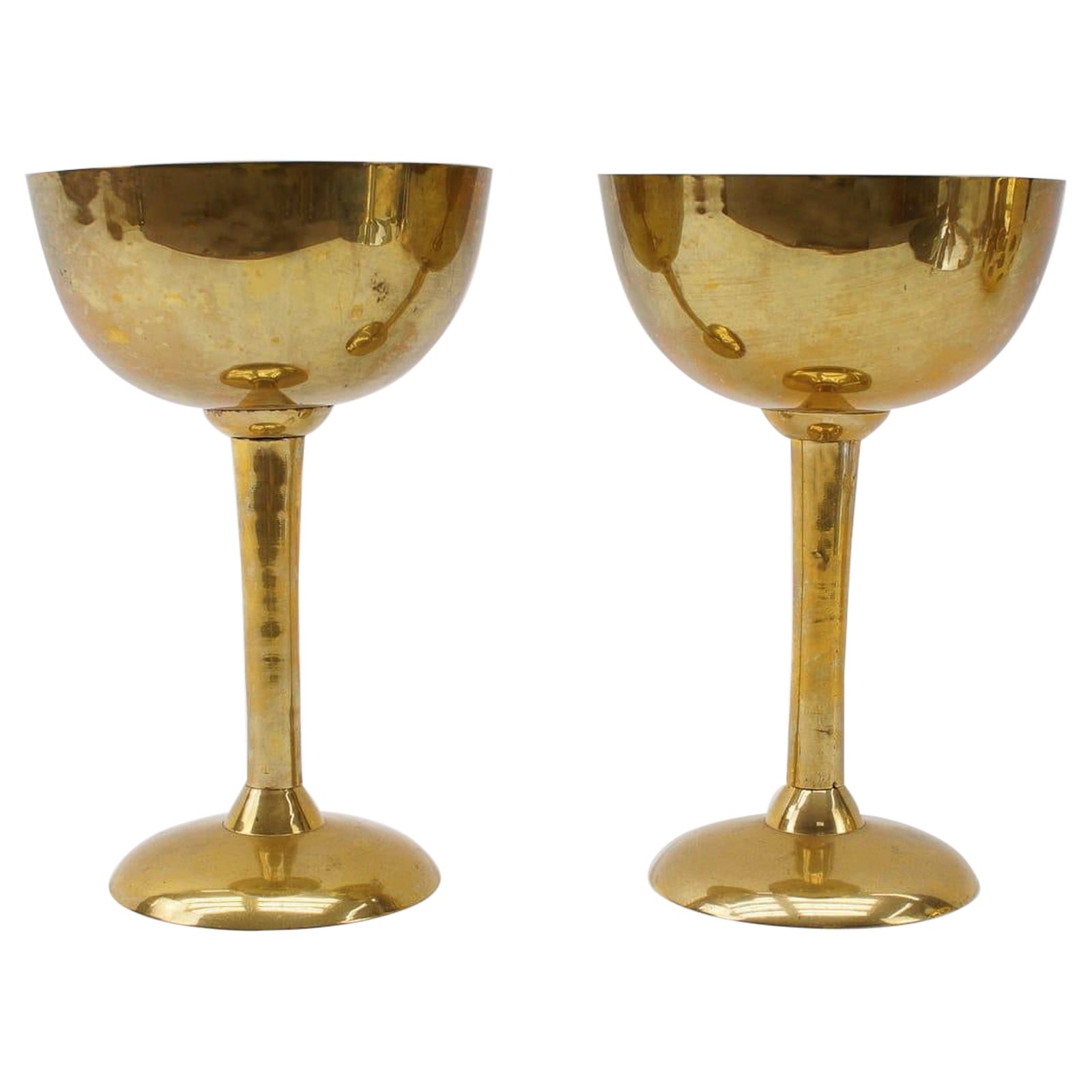 Pair of Large Decorative MidCentury Brass and Rattan Bowls at 1stDibs