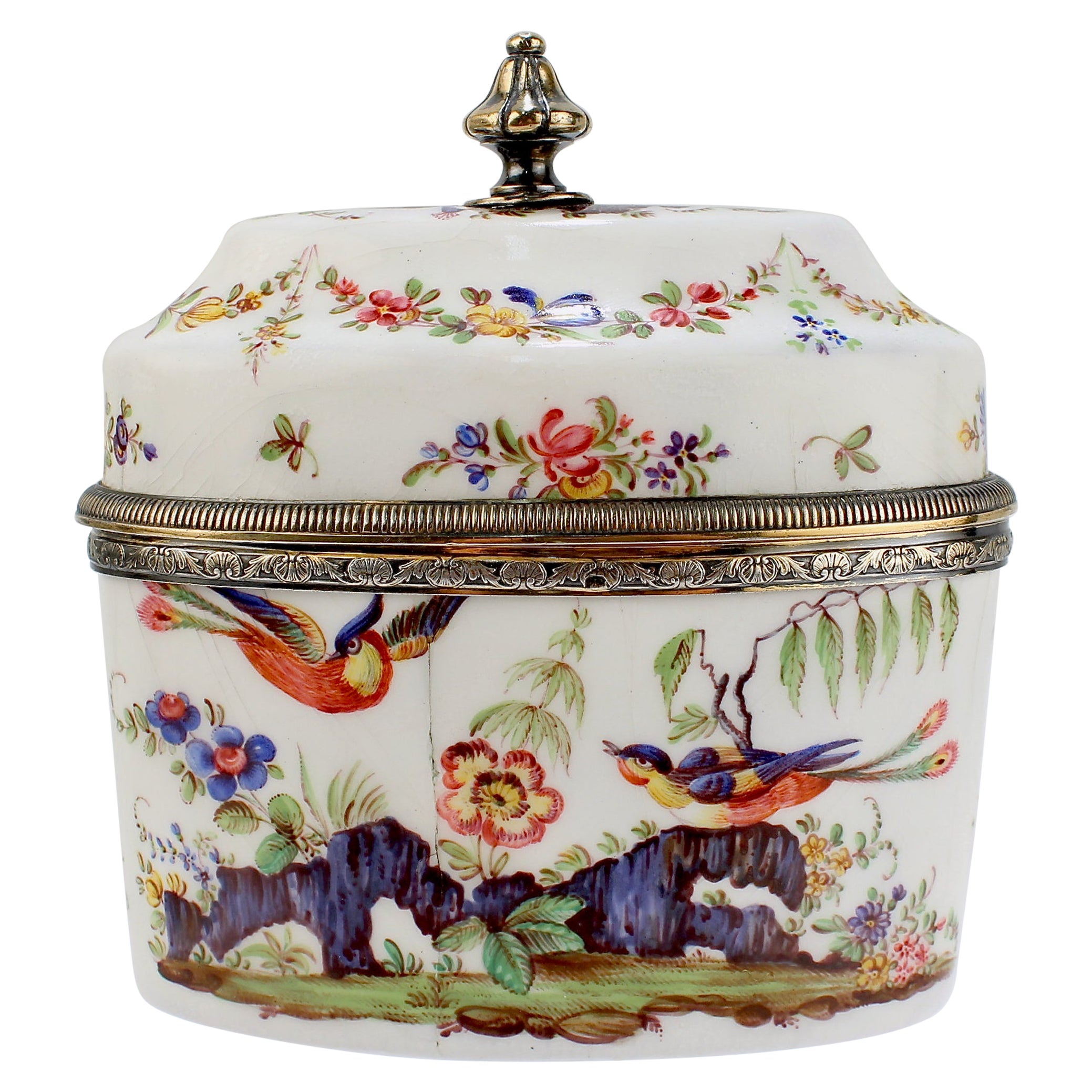 Antiguo Jarrón de Té Francés Beaux-Arts del Siglo XIX de Risler, montado en plata y esmaltado