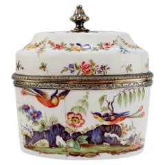 Antique 19th Century French Beaux-Arts Silver-Mounted Enamel Tea Caddy by Risler